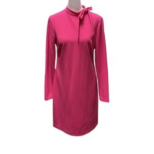NWT Calvin Klein (Hibiscus Pink) Long Sleeve Bow Neckline Dress - Size 4